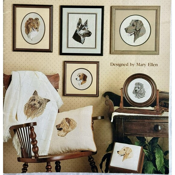 Vtg 80s Best Loved Dogs Cross Stitch Patterns Leaflet Leisure Arts 554 Puppies - Picture 2 of 5